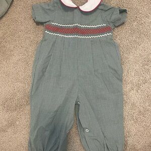 Green Baby Romper with Red Accents